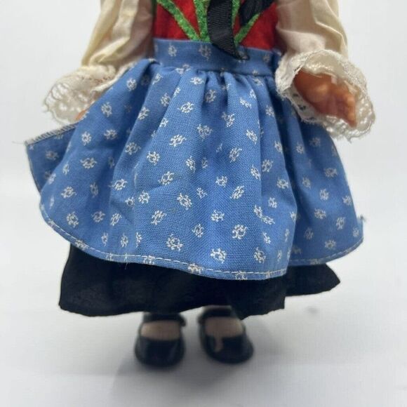 Vintage Doll Ethnic Dress Blue Green Red Lace Trims Sleepy Eyes 11" - Picture 3 of 16